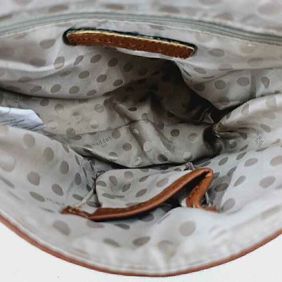 Madden Girls Camel Brown Faux Leather Scalloped Saddle Bag Crossbody Tassel - Picture 14 of 16